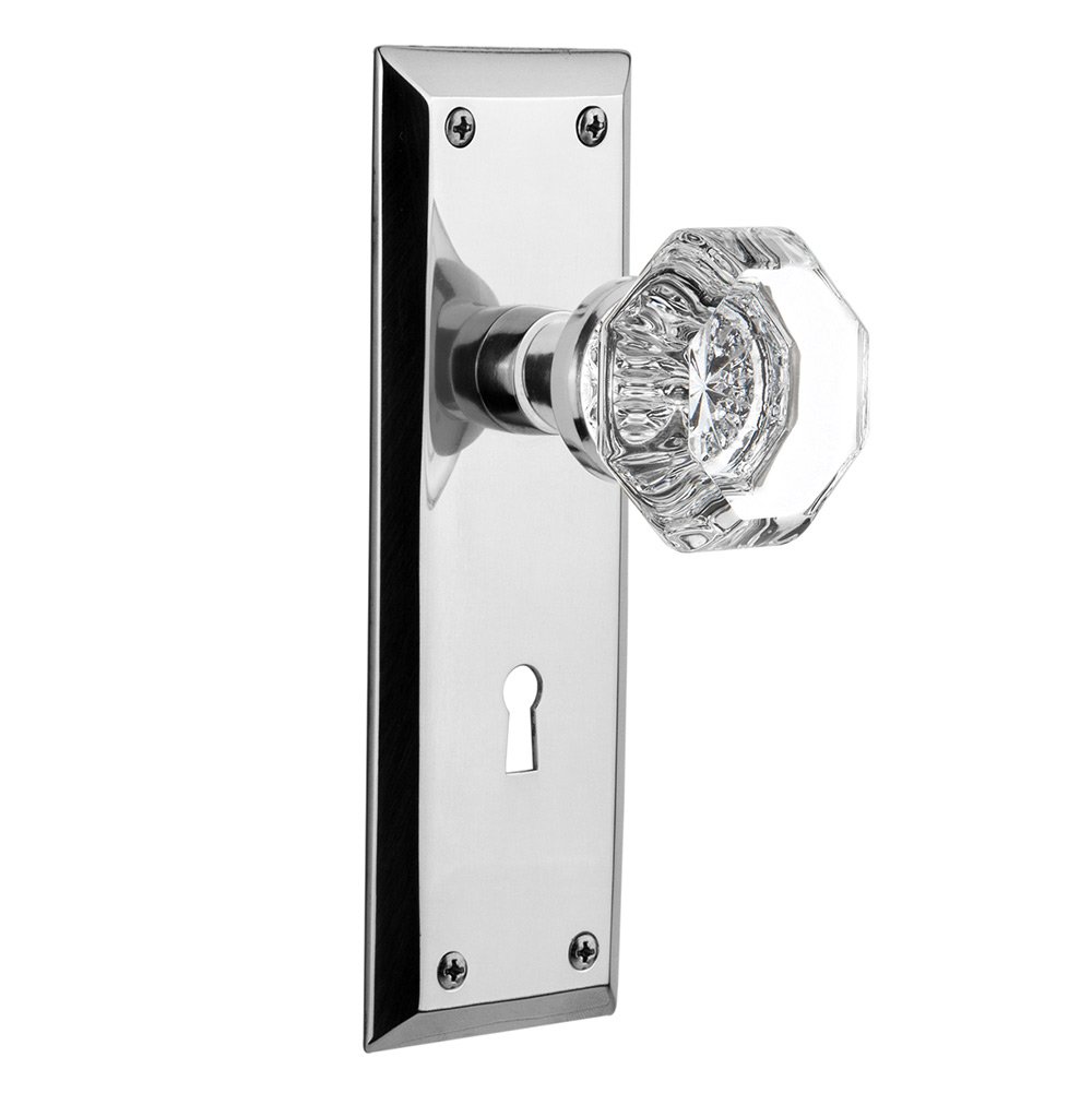 Privacy New York Plate with Keyhole and Waldorf Door Knob in Bright Chrome
