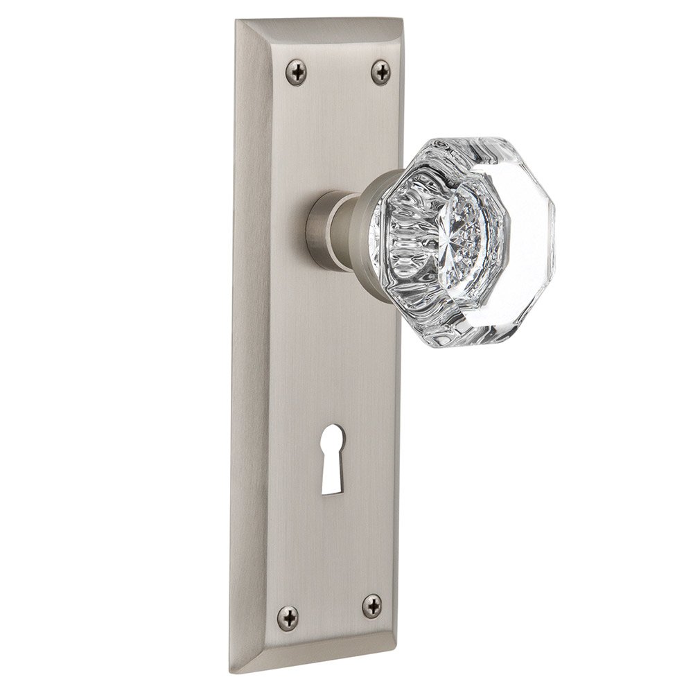 Double Dummy New York Plate with Keyhole and Waldorf Door Knob in Satin Nickel