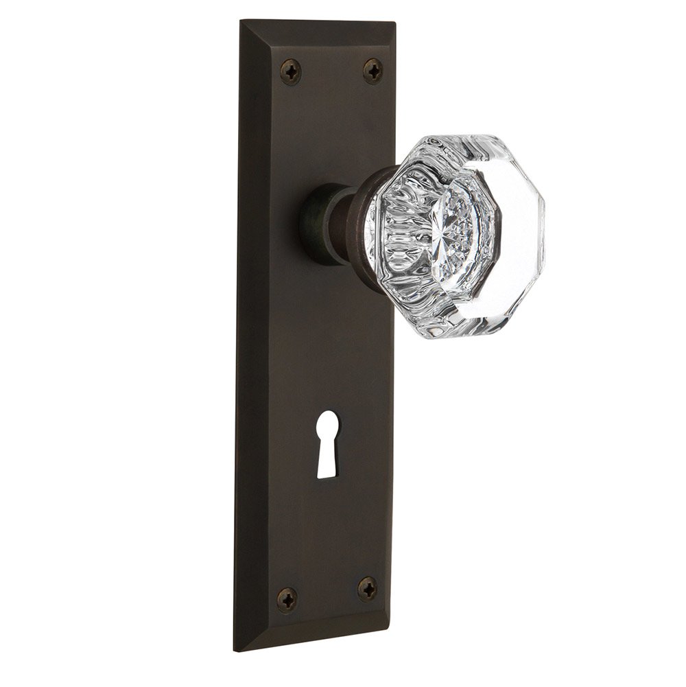 Single Dummy New York Plate with Keyhole and Waldorf Door Knob in Oil-Rubbed Bronze