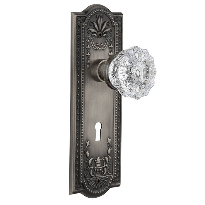 Interior Mortise Meadows Plate Crystal Glass Door Knob in Antique Pewter