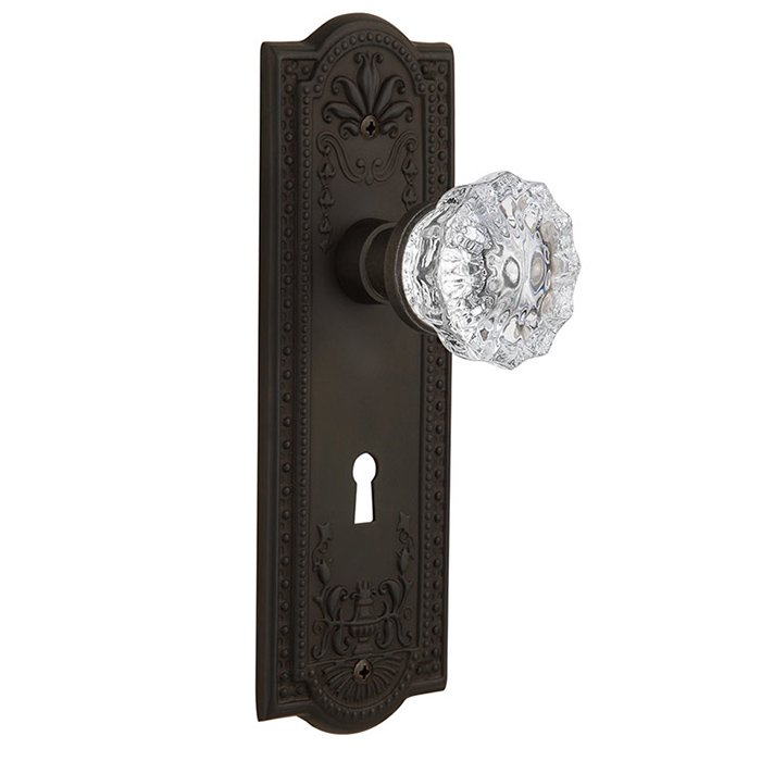 Interior Mortise Meadows Plate Crystal Glass Door Knob in Oil-Rubbed Bronze
