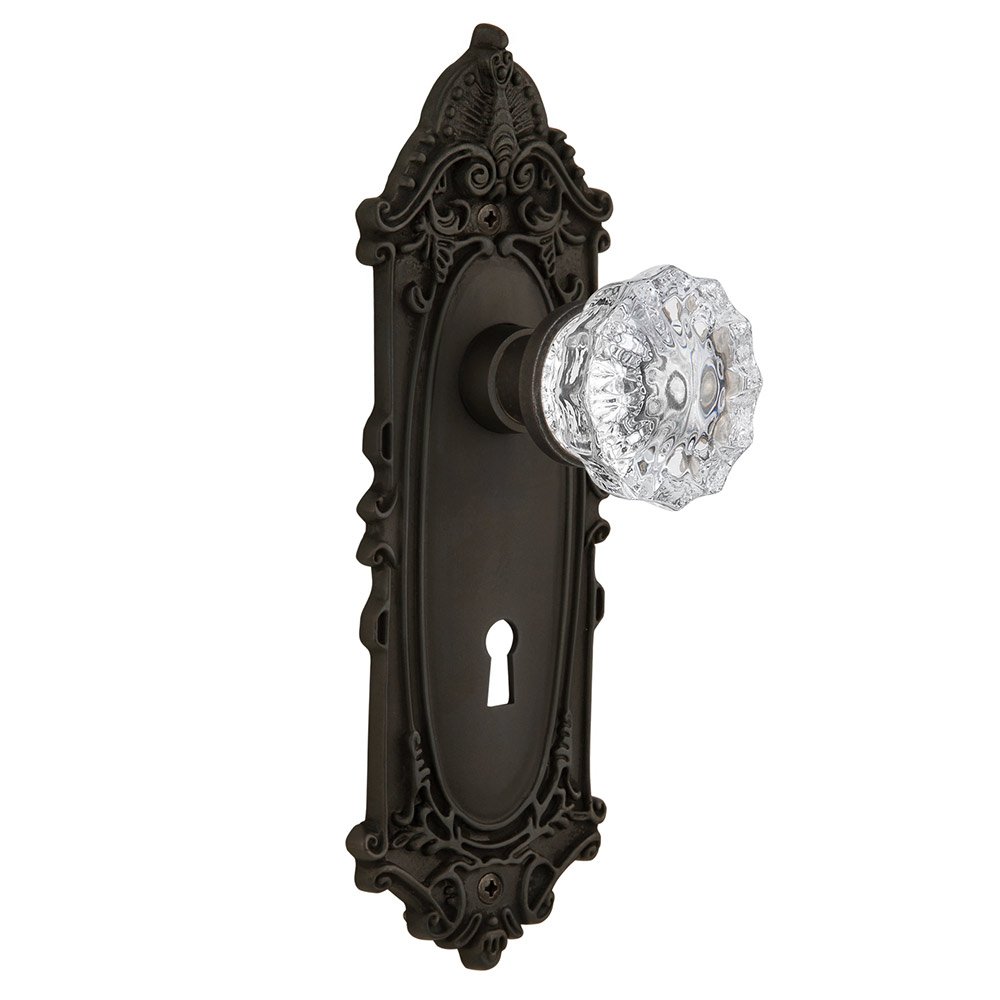 Interior Mortise Victorian Plate Crystal Glass Door Knob in Oil-Rubbed Bronze