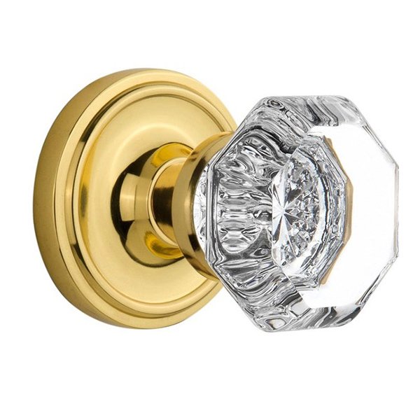 Interior Mortise Classic Rosette with Waldorf Door Knob in Polished Brass