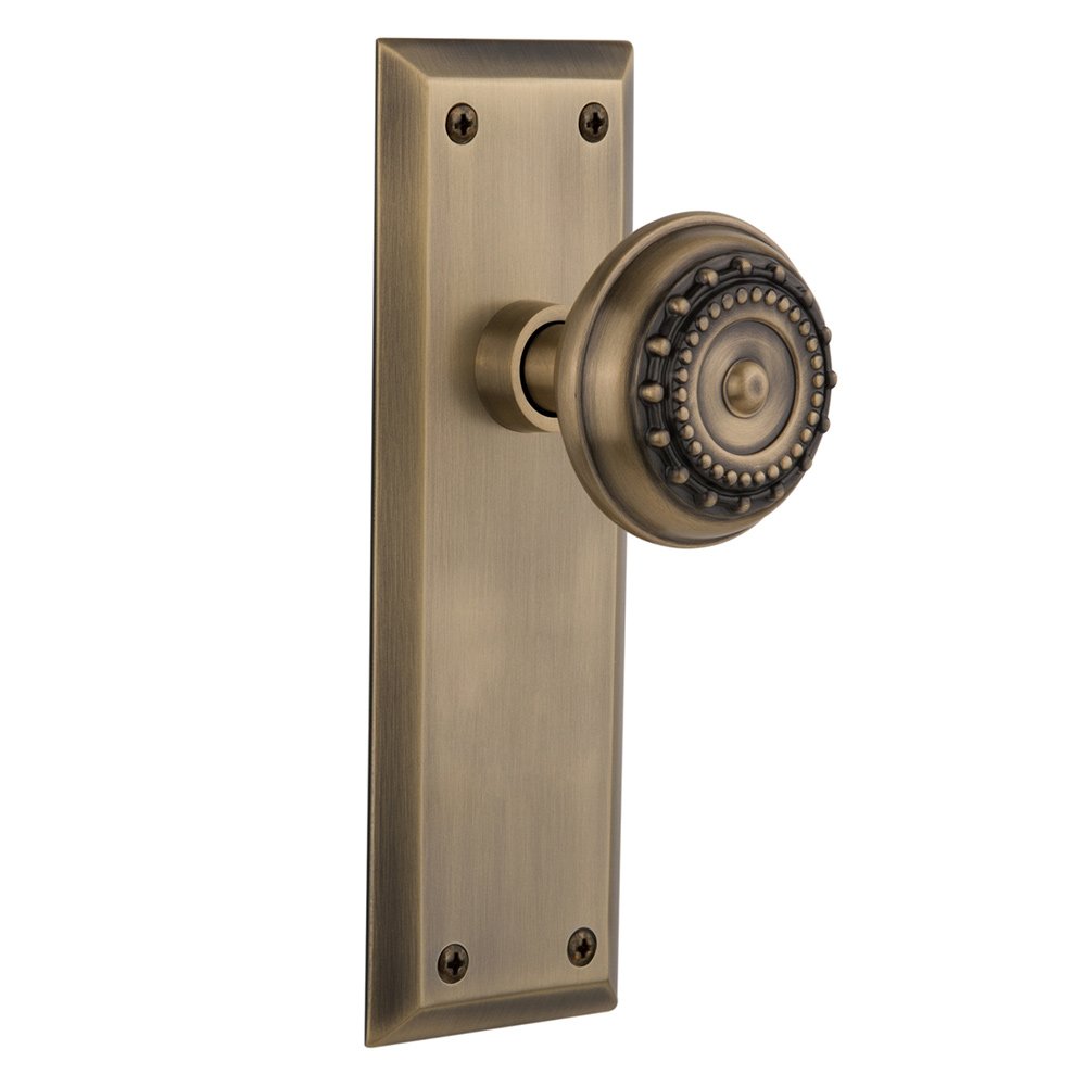 Passage New York Plate with Meadows Door Knob in Antique Brass