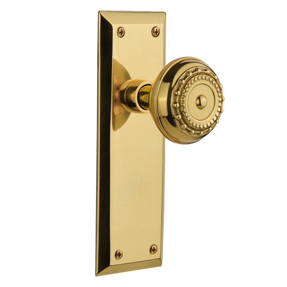Passage New York Plate with Meadows Door Knob in Polished Brass