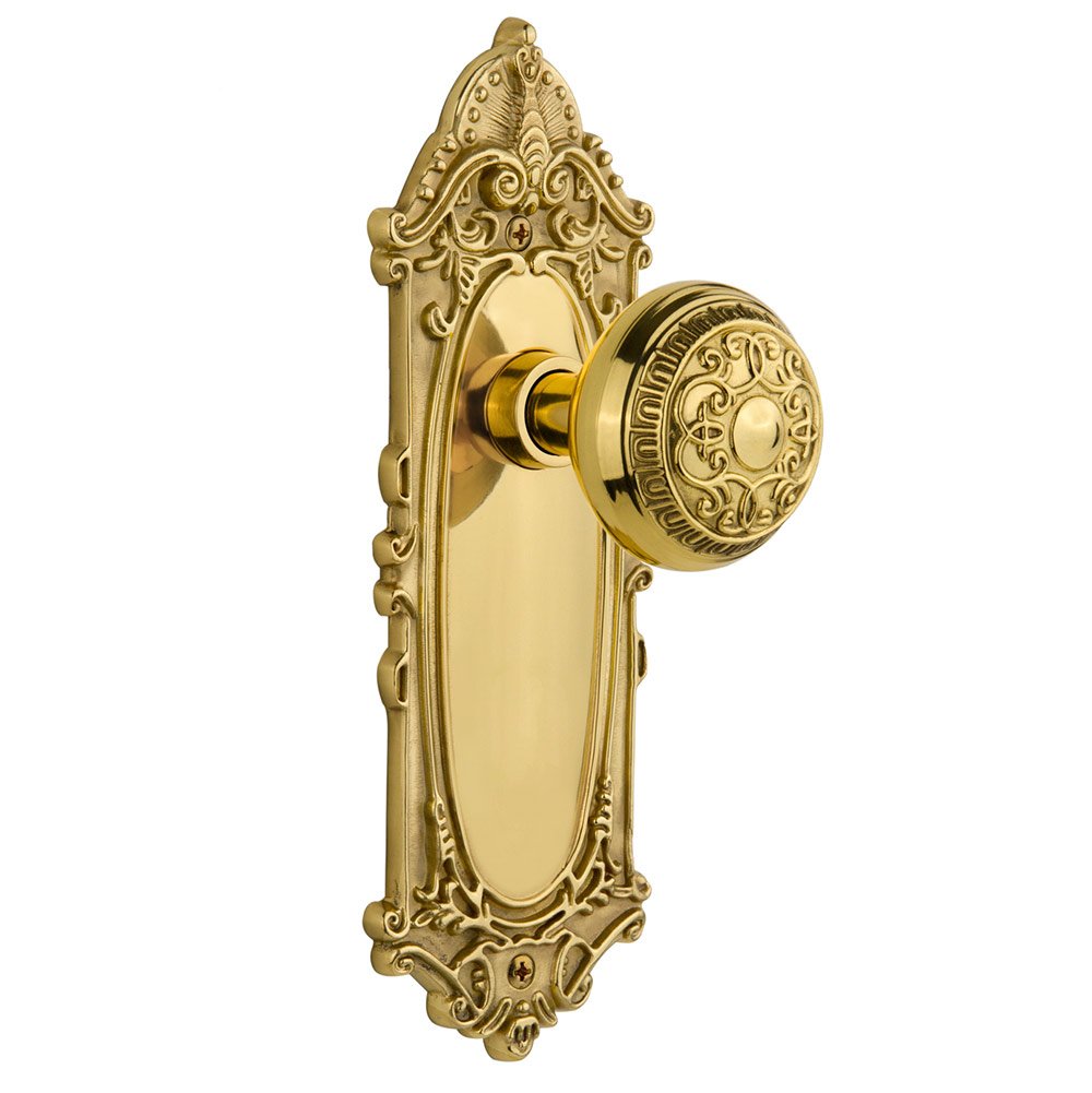 Passage Victorian Plate with Egg & Dart Door Knob in Polished Brass