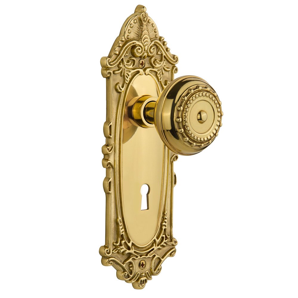 Passage Victorian Plate with Keyhole and Meadows Door Knob in Polished Brass
