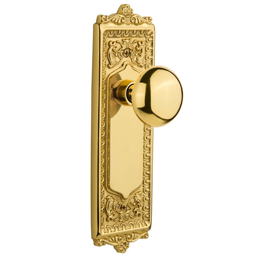 Single Dummy Egg & Dart Plate with New York Door Knob in Polished Brass