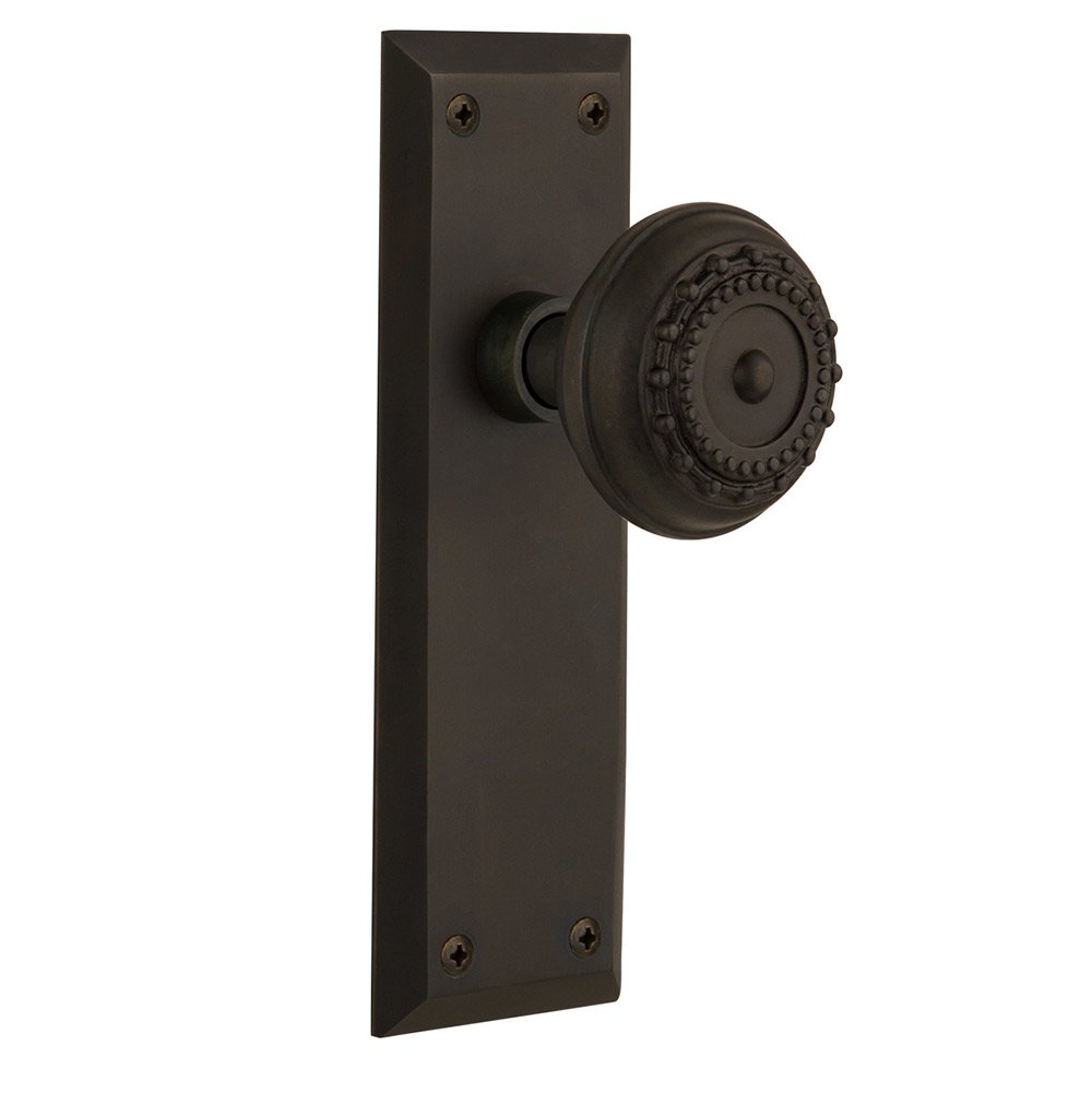 Single Dummy New York Plate with Meadows Door Knob in Oil-Rubbed Bronze