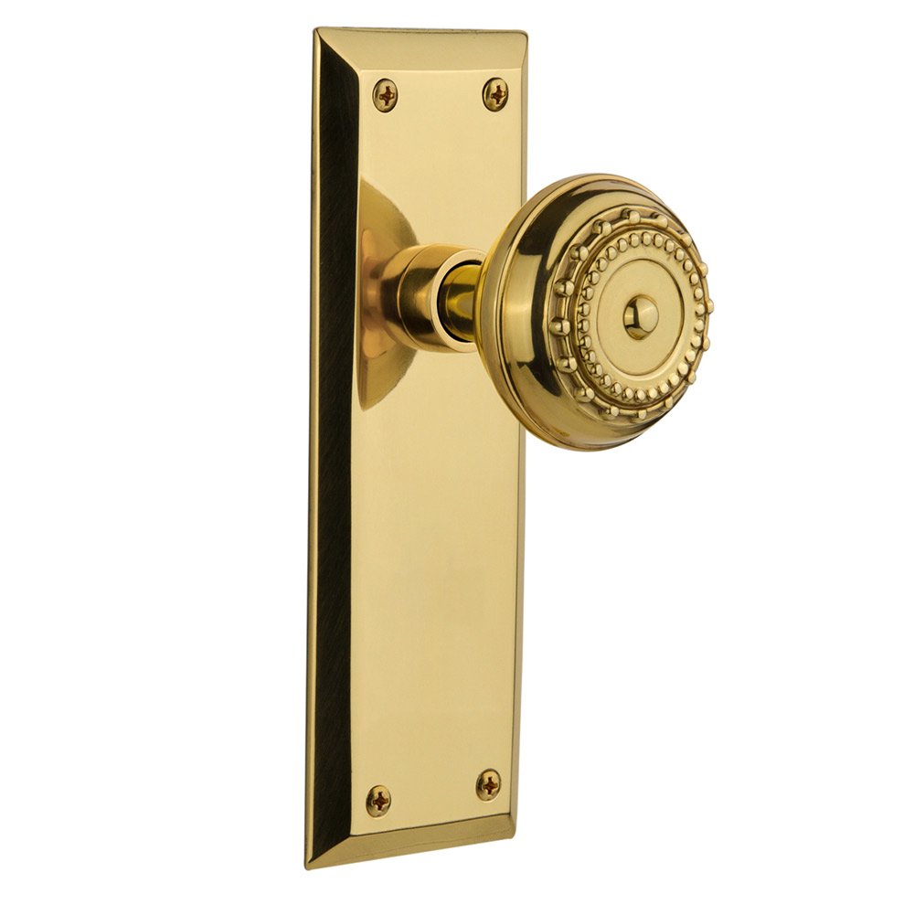 Single Dummy New York Plate with Meadows Door Knob in Polished Brass