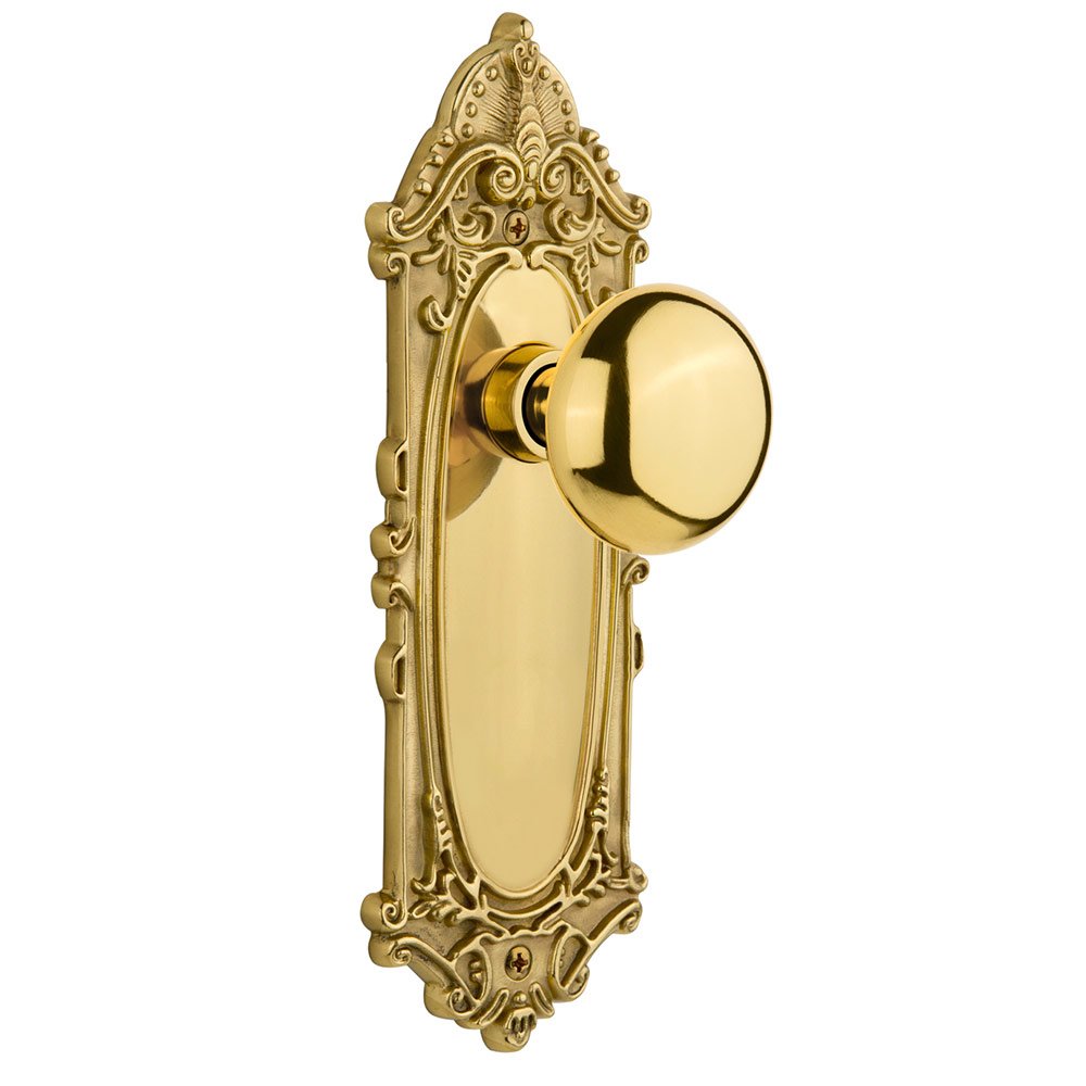 Single Dummy Victorian Plate with New York Door Knob in Polished Brass