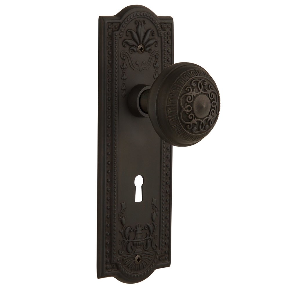 Single Dummy Meadows Plate with Keyhole and Egg & Dart Door Knob in Oil-Rubbed Bronze