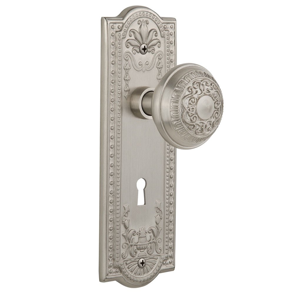 Single Dummy Meadows Plate with Keyhole and Egg & Dart Door Knob in Satin Nickel