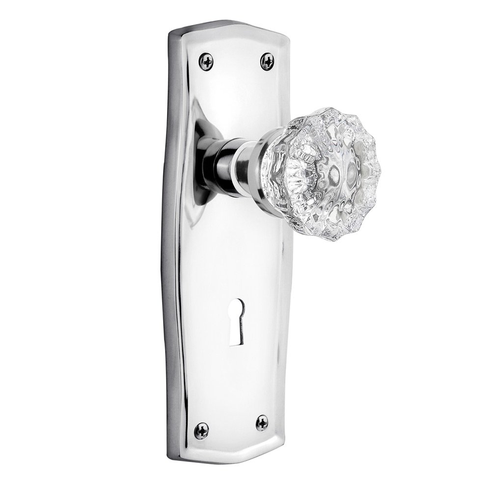 Passage Prairie Plate with Keyhole and Crystal Glass Door Knob in Bright Chrome