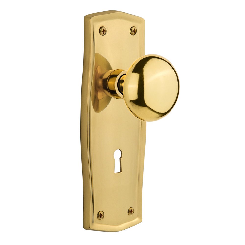 Passage Prairie Plate with Keyhole and New York Door Knob in Unlacquered Brass