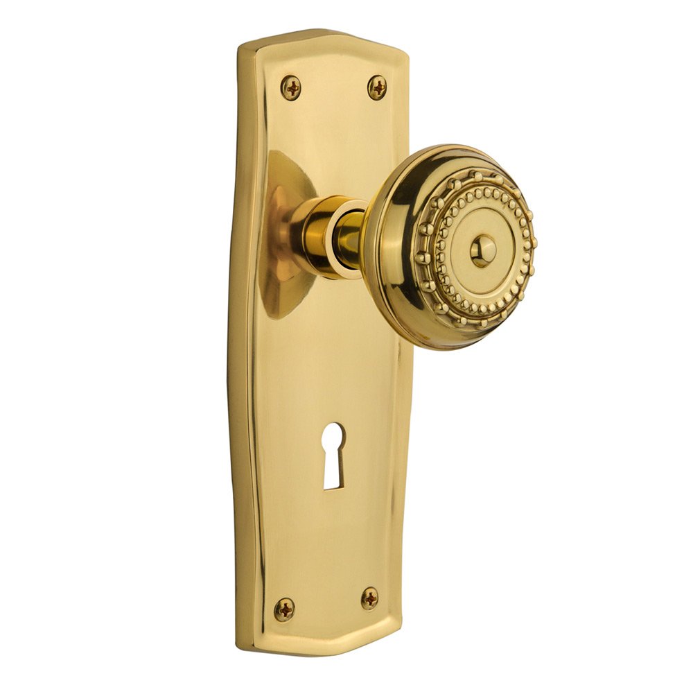 Passage Prairie Plate with Keyhole and Meadows Door Knob in Polished Brass