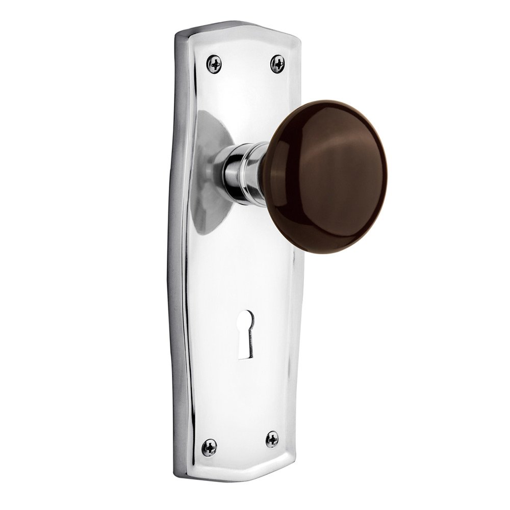 Passage Prairie Plate with Keyhole and Brown Porcelain Door Knob in Bright Chrome