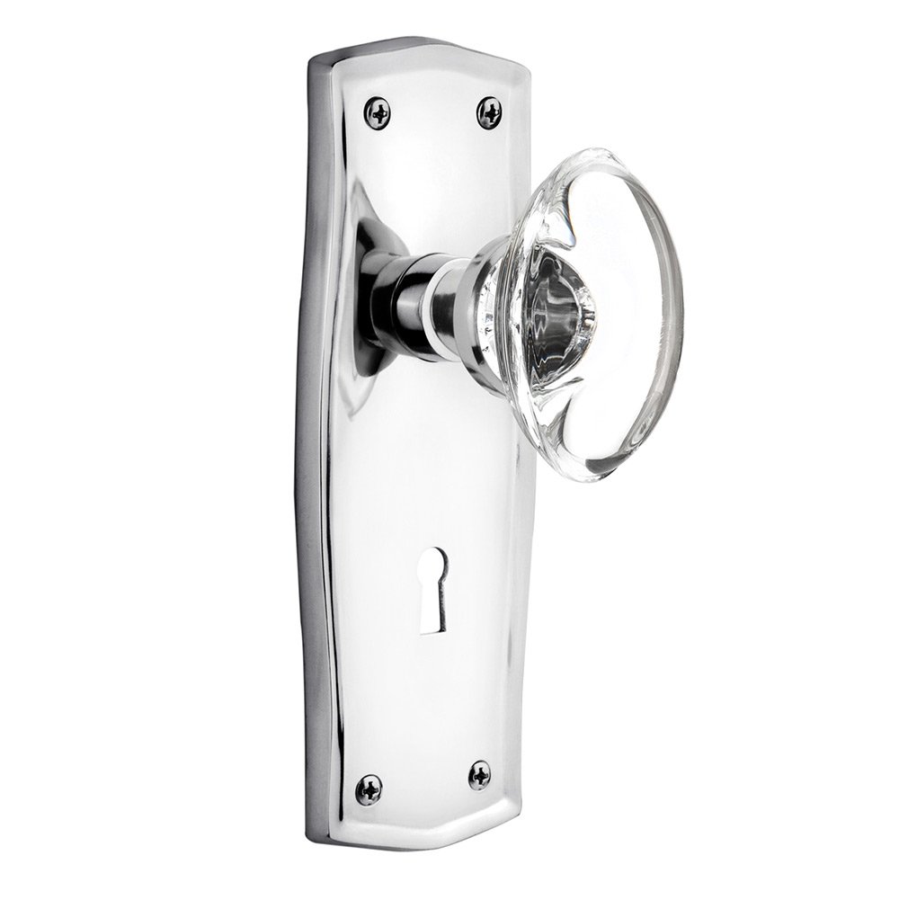 Passage Prairie Plate with Keyhole and Oval Clear Crystal Glass Door Knob in Bright Chrome