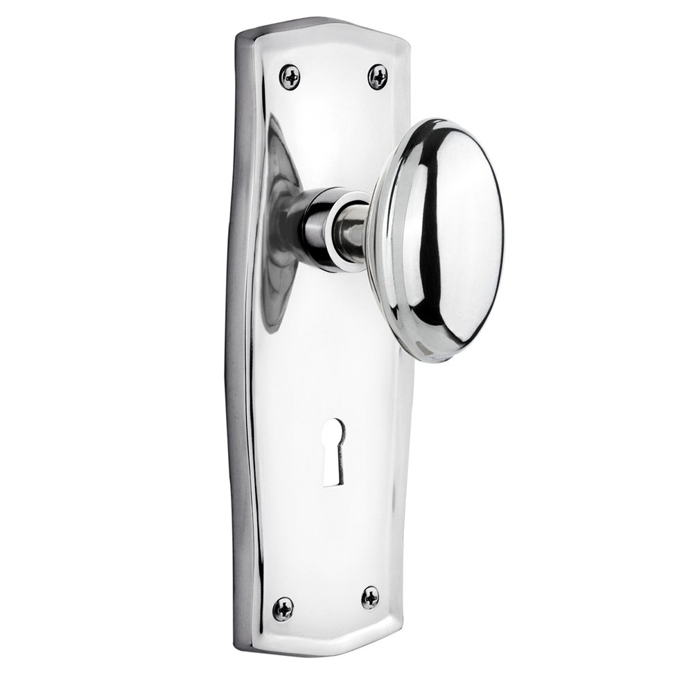 Single Dummy Prairie Plate with Keyhole and Homestead Door Knob in Bright Chrome