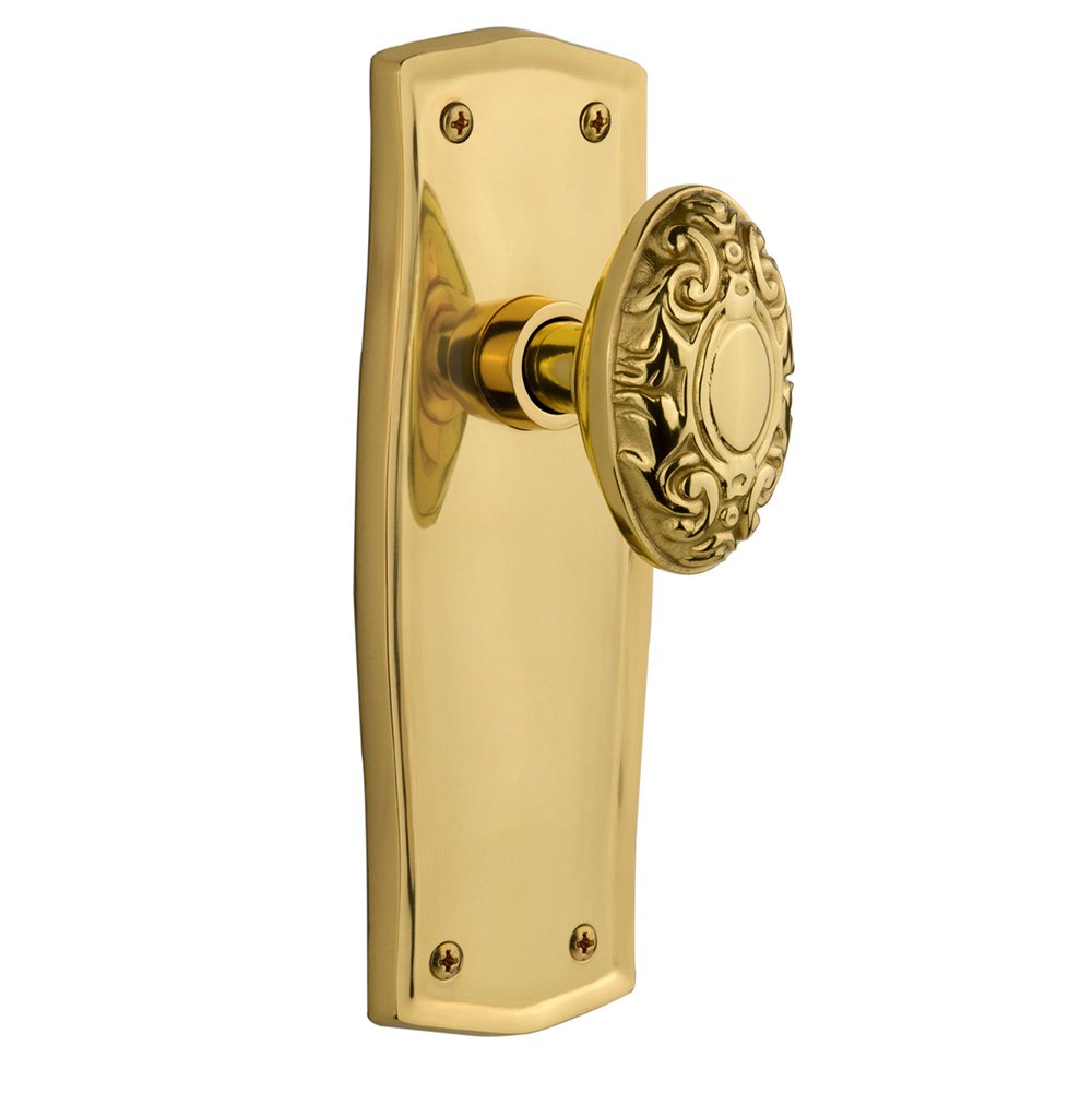 Single Dummy Prairie Plate with Victorian Door Knob in Polished Brass