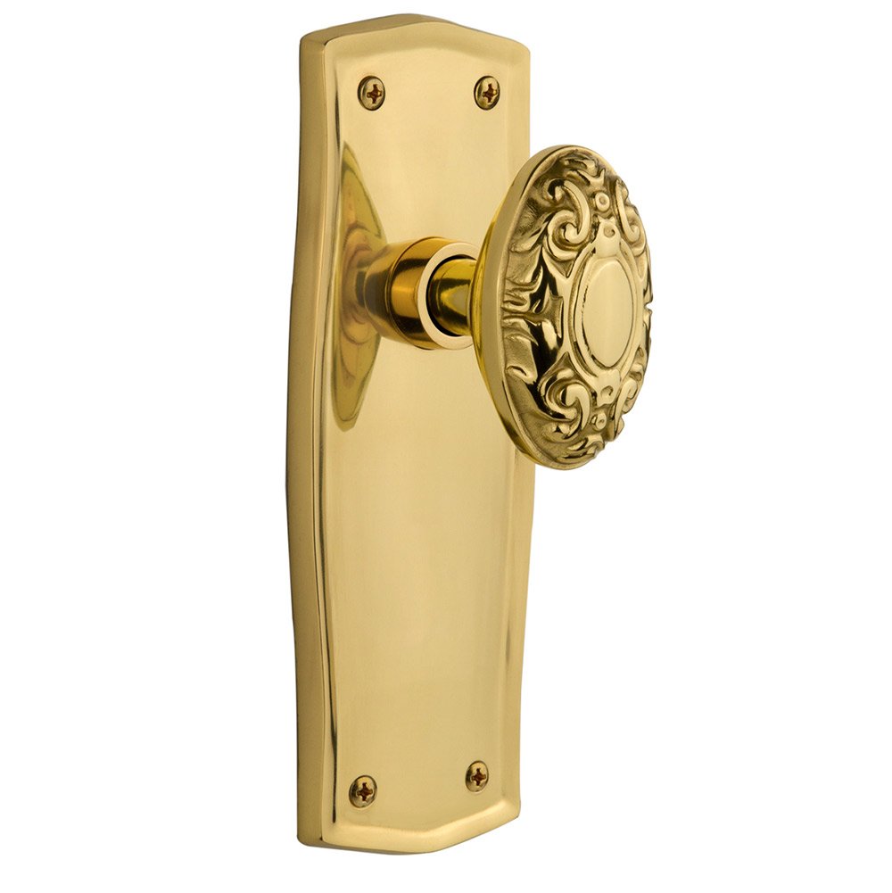 Double Dummy Prairie Plate with Victorian Door Knob in Polished Brass