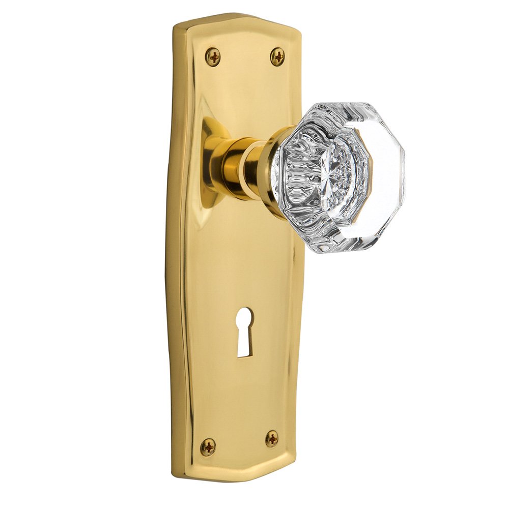 Single Dummy Prairie Plate with Keyhole and Waldorf Door Knob in Unlacquered Brass
