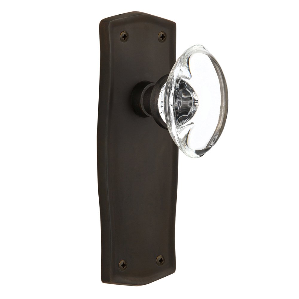 Single Dummy Prairie Plate with Oval Clear Crystal Glass Door Knob in Oil-Rubbed Bronze