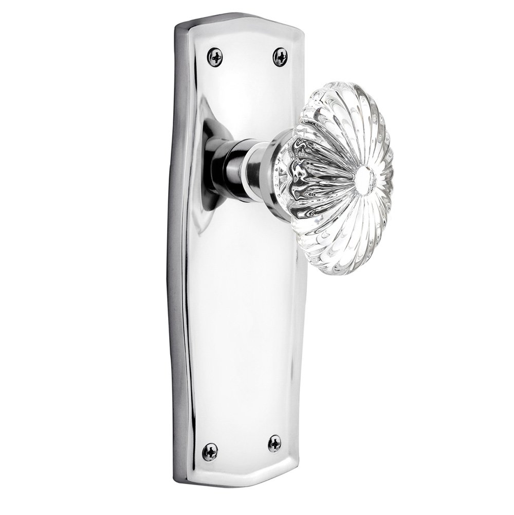 Single Dummy Prairie Plate with Oval Fluted Crystal Glass Door Knob in Bright Chrome