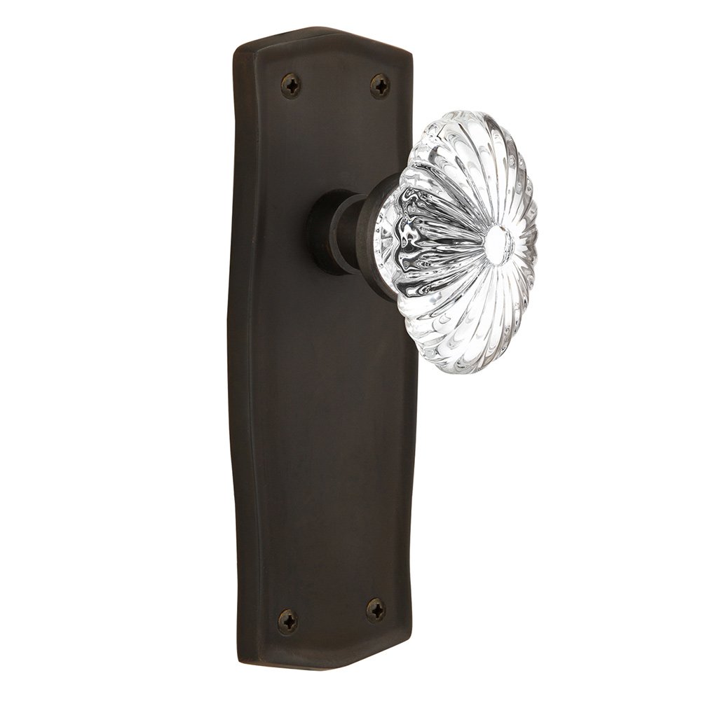 Single Dummy Prairie Plate with Oval Fluted Crystal Glass Door Knob in Oil-Rubbed Bronze