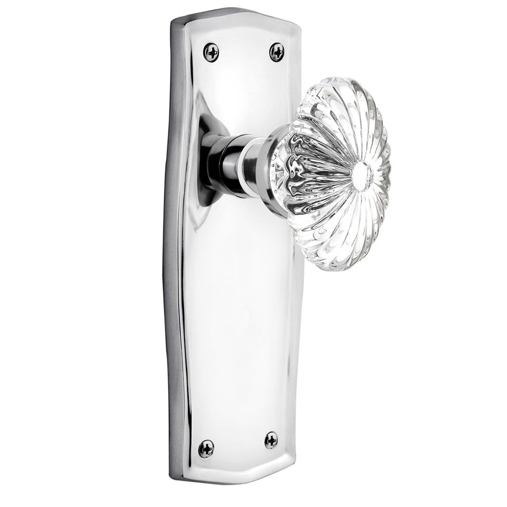Double Dummy Prairie Plate with Oval Fluted Crystal Glass Door Knob in Bright Chrome