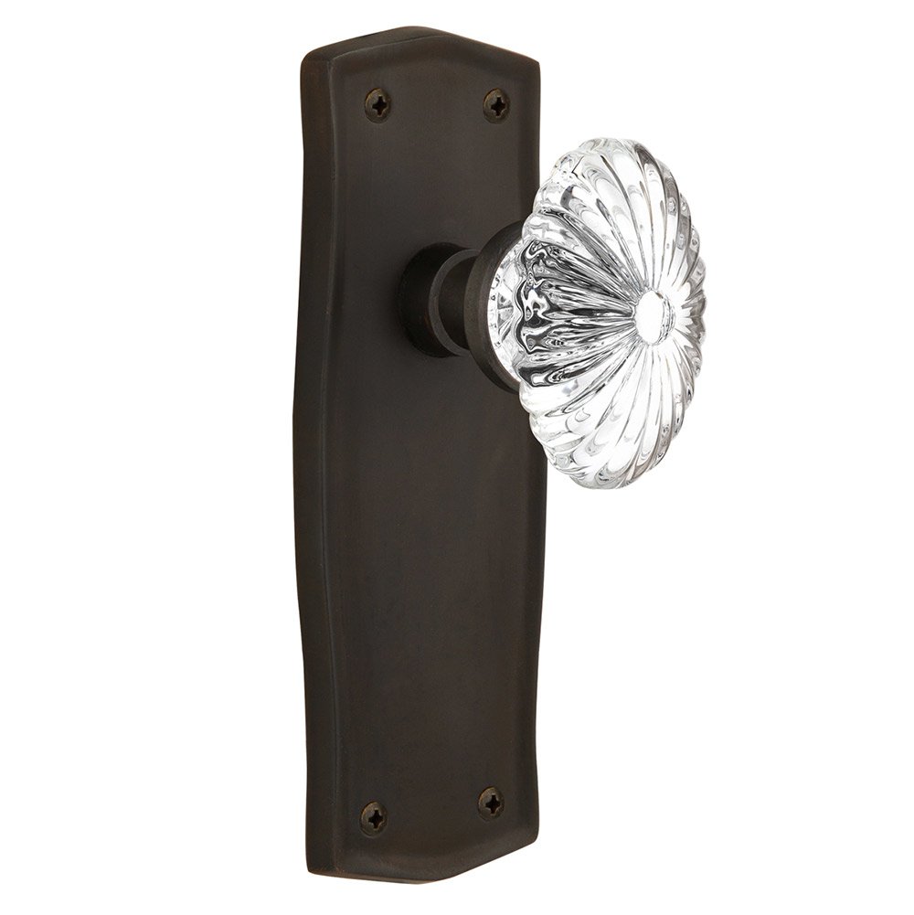 Double Dummy Prairie Plate with Oval Fluted Crystal Glass Door Knob in Oil-Rubbed Bronze