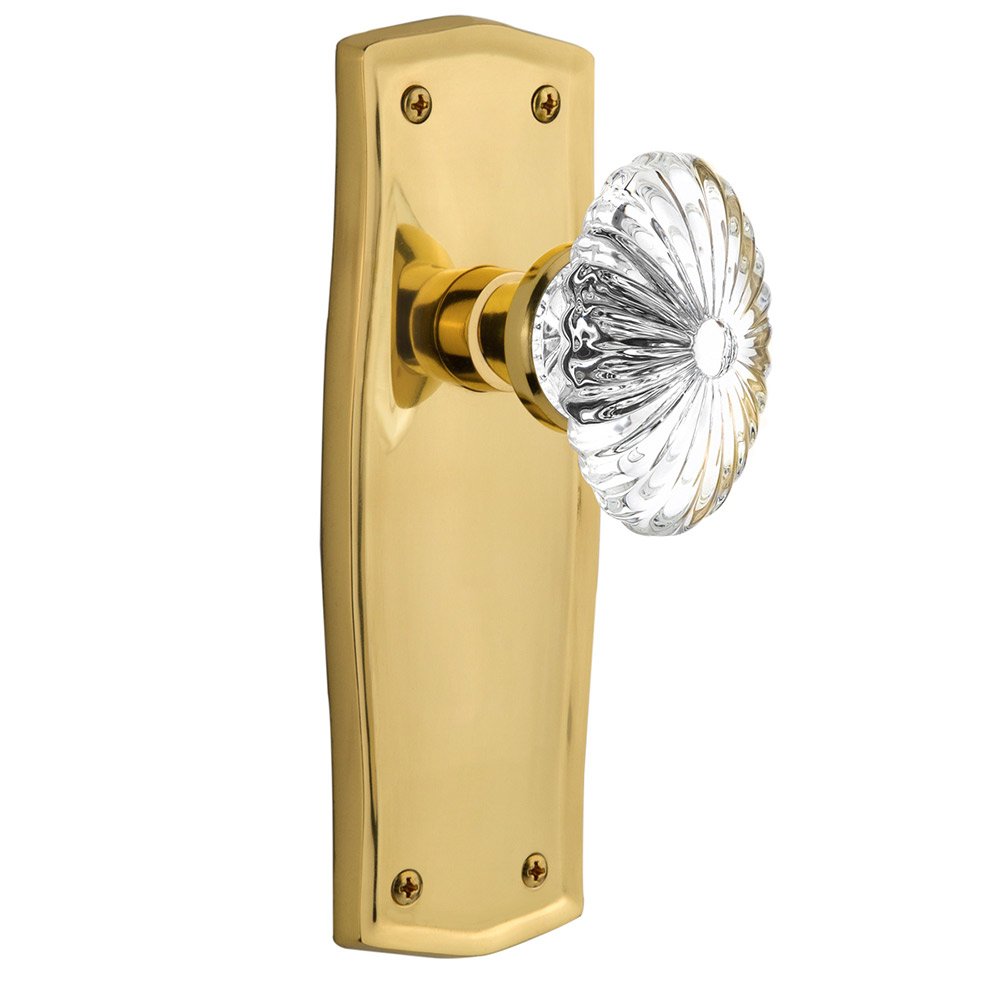 Double Dummy Prairie Plate with Oval Fluted Crystal Glass Door Knob in Polished Brass