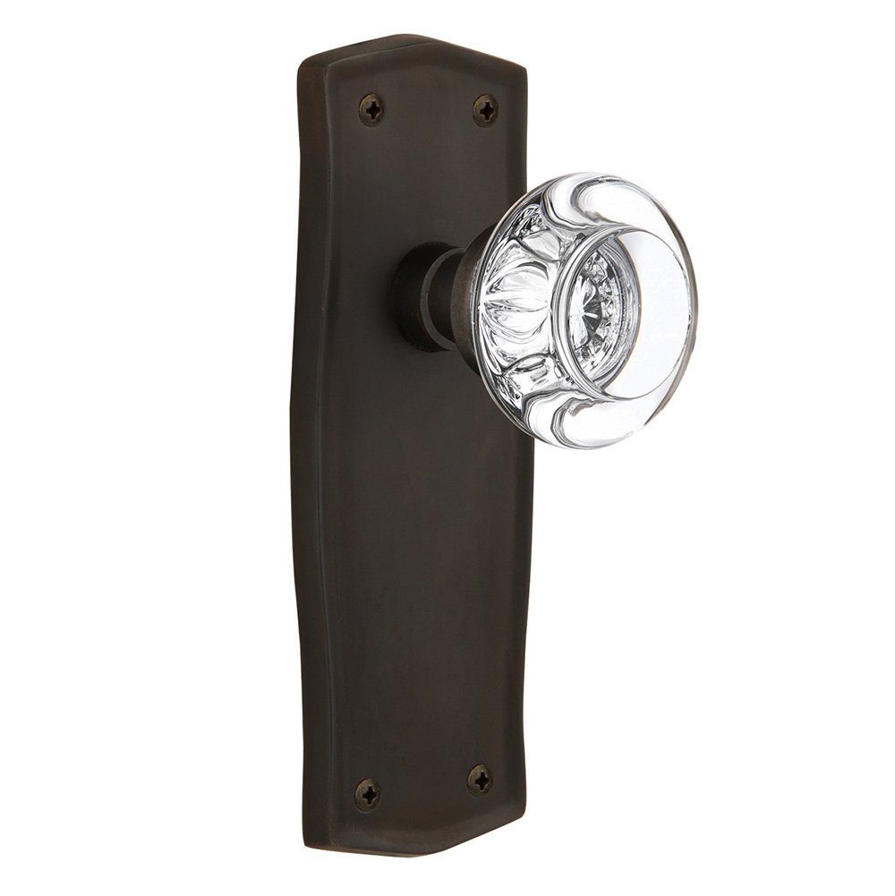 Single Dummy Prairie Plate with Round Clear Crystal Glass Door Knob in Oil-Rubbed Bronze