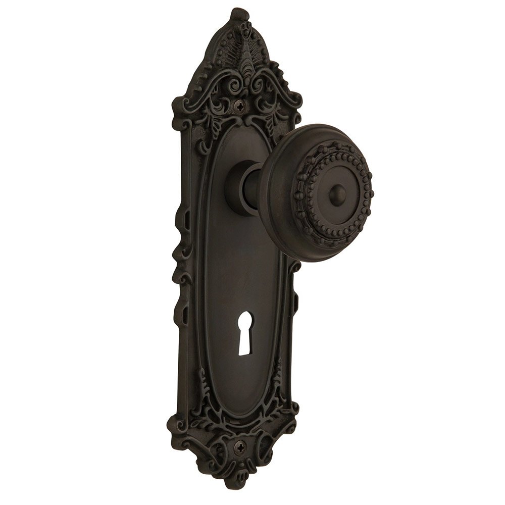 Single Dummy Victorian Plate with Keyhole and Meadows Door Knob in Oil-Rubbed Bronze
