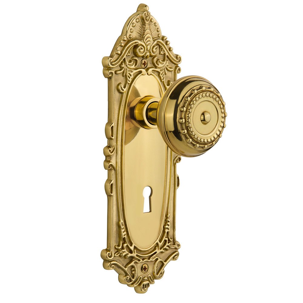 Single Dummy Victorian Plate with Keyhole and Meadows Door Knob in Polished Brass