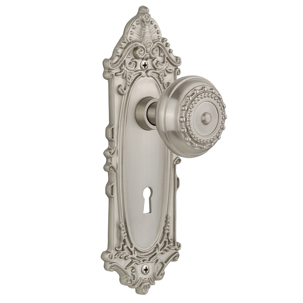 Single Dummy Victorian Plate with Keyhole and Meadows Door Knob in Satin Nickel