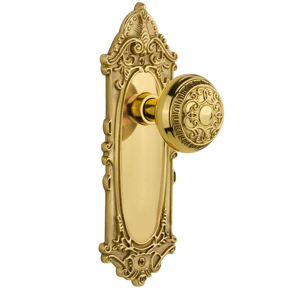 Double Dummy Victorian Plate with Egg & Dart Door Knob in Polished Brass