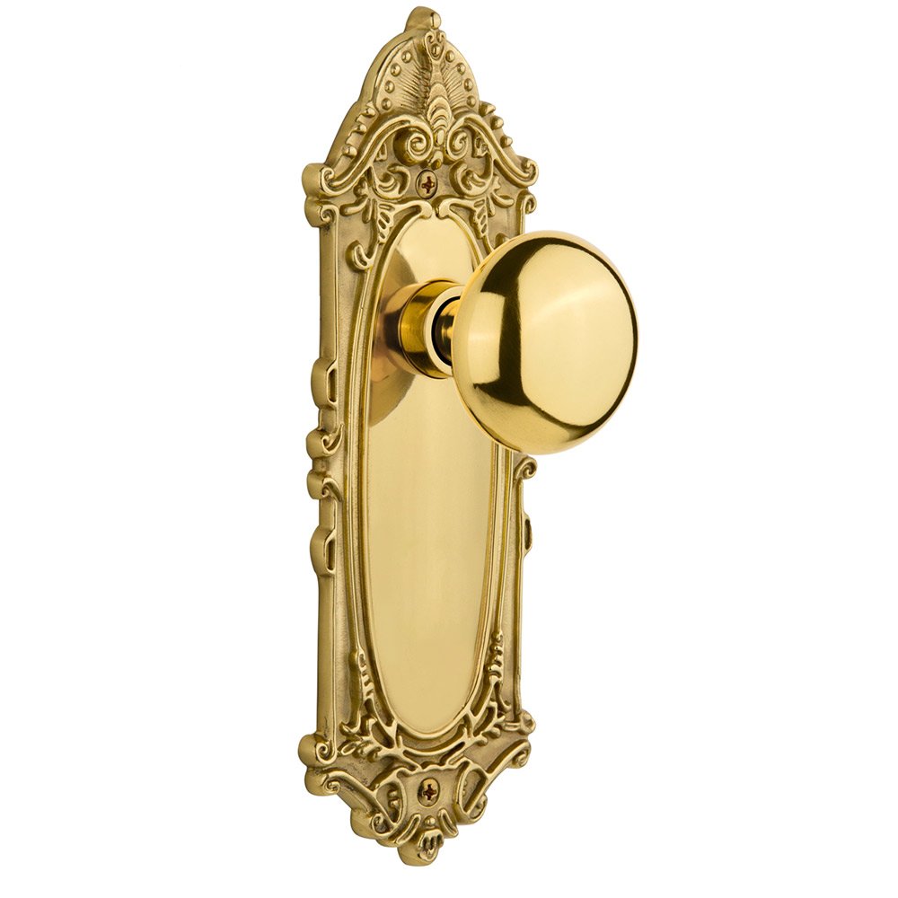 Double Dummy Victorian Plate with New York Door Knob in Polished Brass