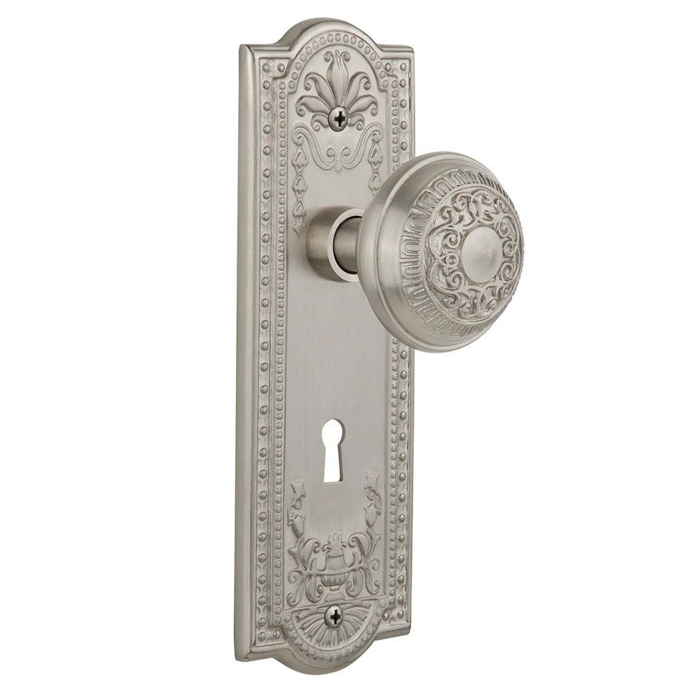 Double Dummy Meadows Plate with Keyhole and Egg & Dart Door Knob in Satin Nickel