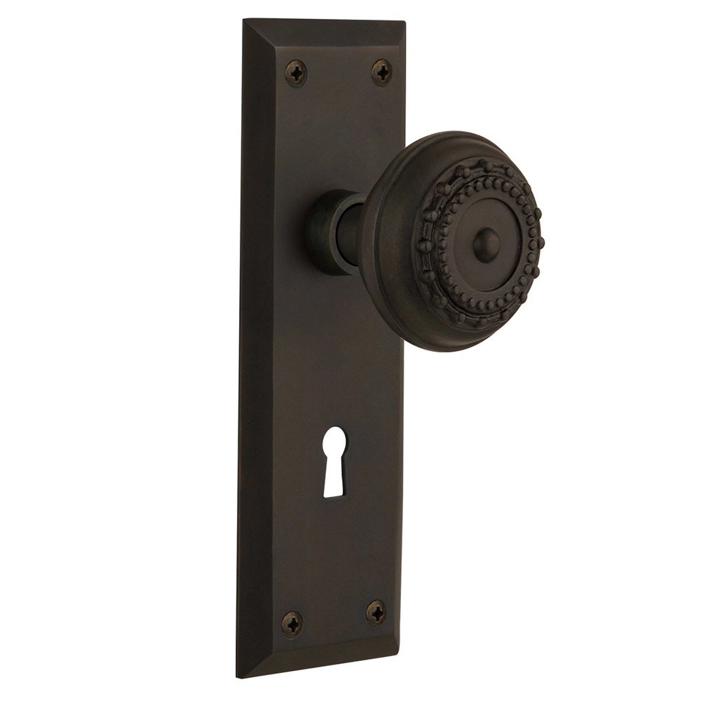Double Dummy New York Plate with Keyhole and Meadows Door Knob in Oil-Rubbed Bronze