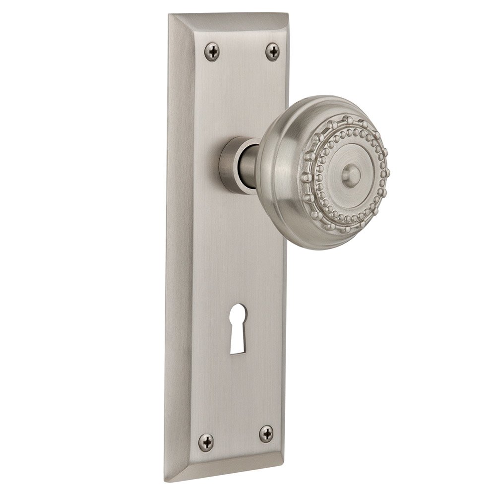 Double Dummy New York Plate with Keyhole and Meadows Door Knob in Satin Nickel