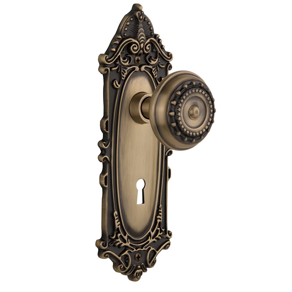 Double Dummy Victorian Plate with Keyhole and Meadows Door Knob in Antique Brass