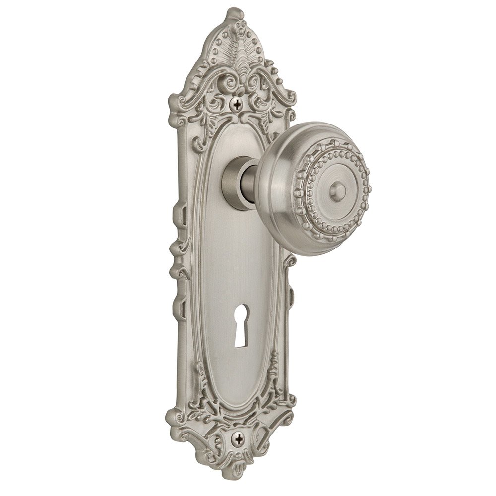 Double Dummy Victorian Plate with Keyhole and Meadows Door Knob in Satin Nickel