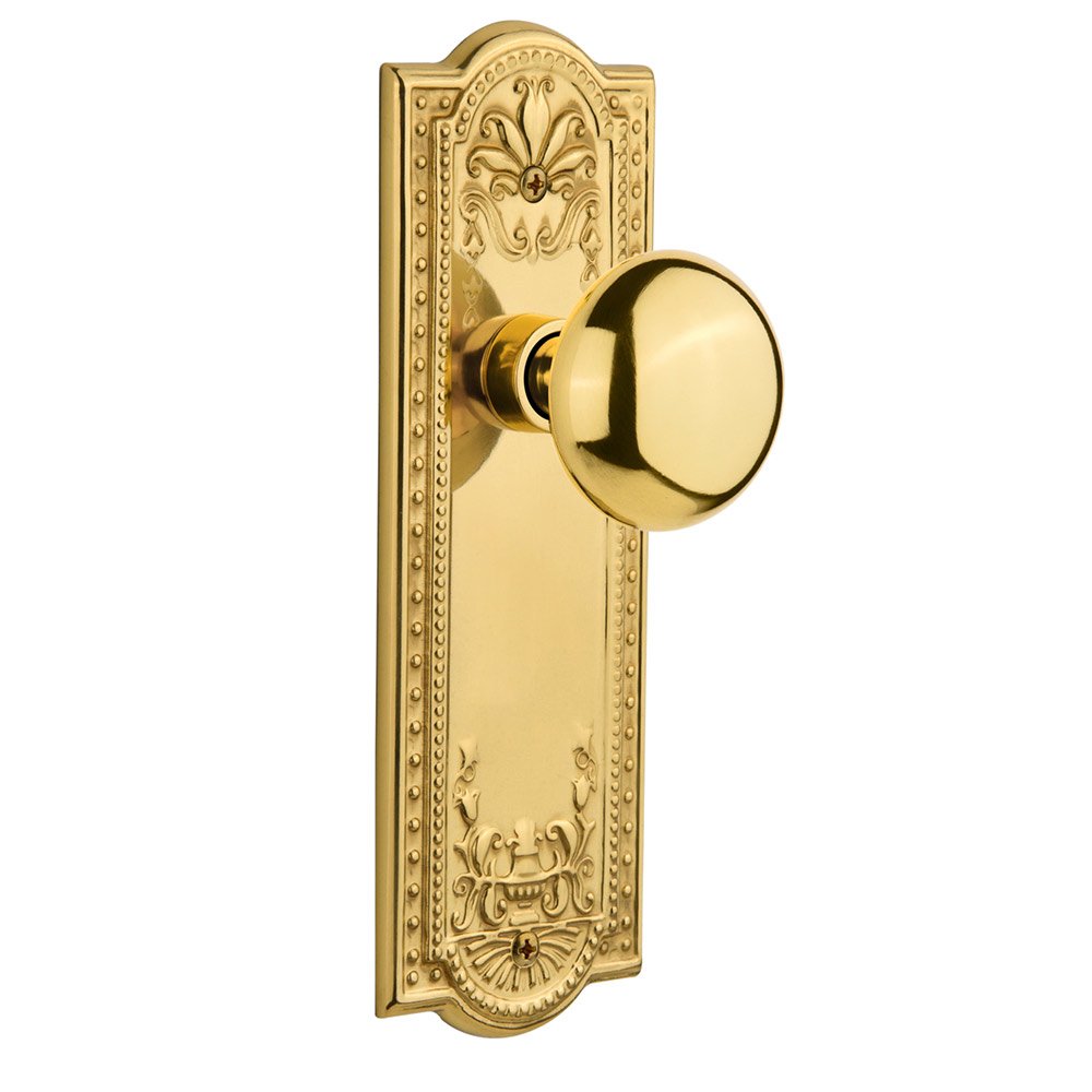 Privacy Meadows Plate with New York Door Knob in Polished Brass