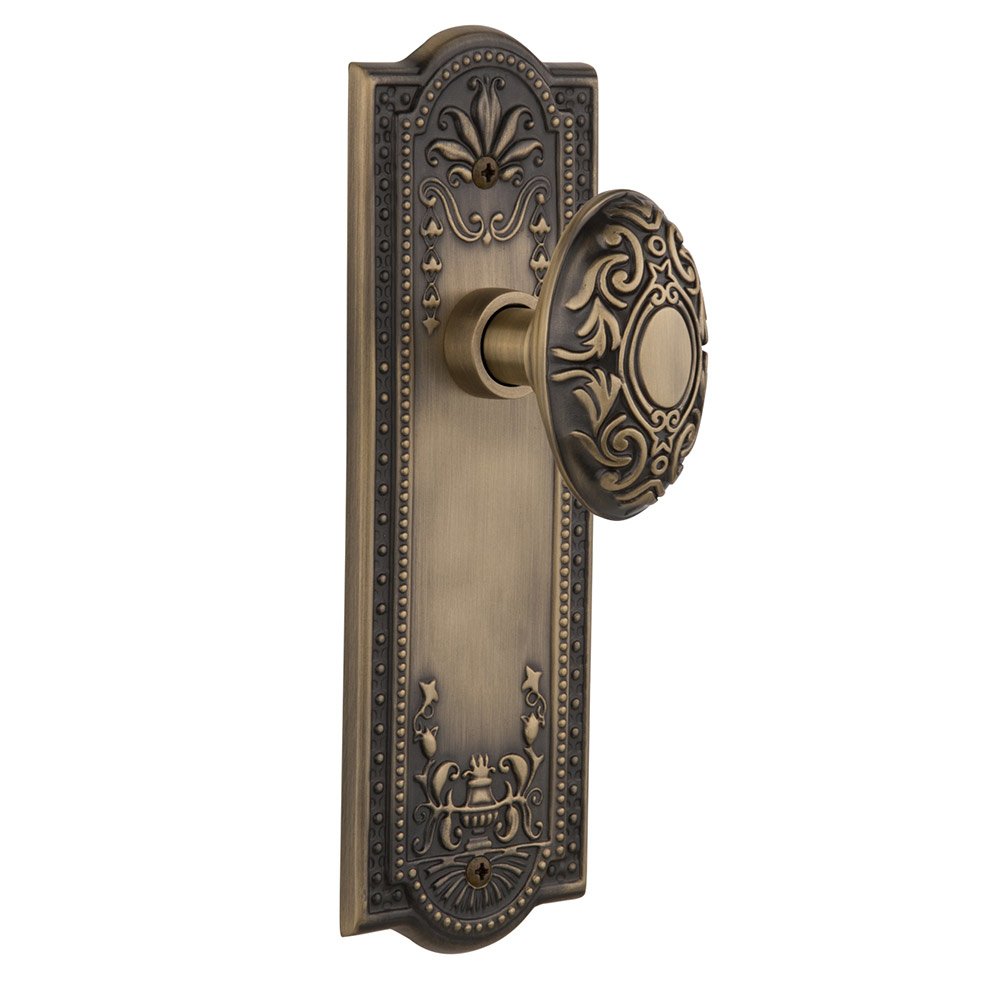 Privacy Meadows Plate with Victorian Door Knob in Antique Brass
