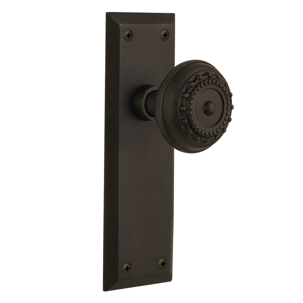 Privacy New York Plate with Meadows Door Knob in Oil-Rubbed Bronze