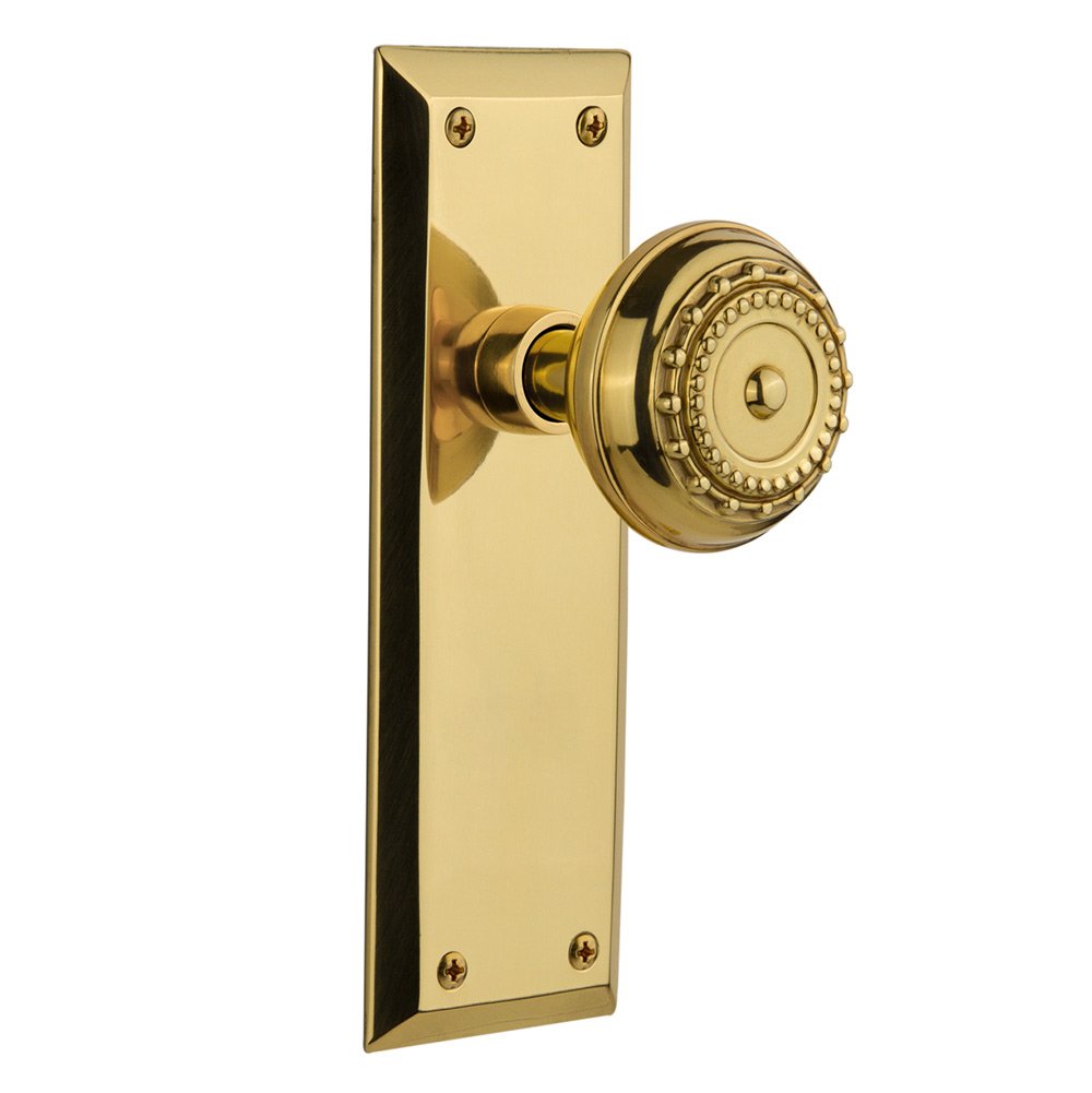Privacy New York Plate with Meadows Door Knob in Polished Brass