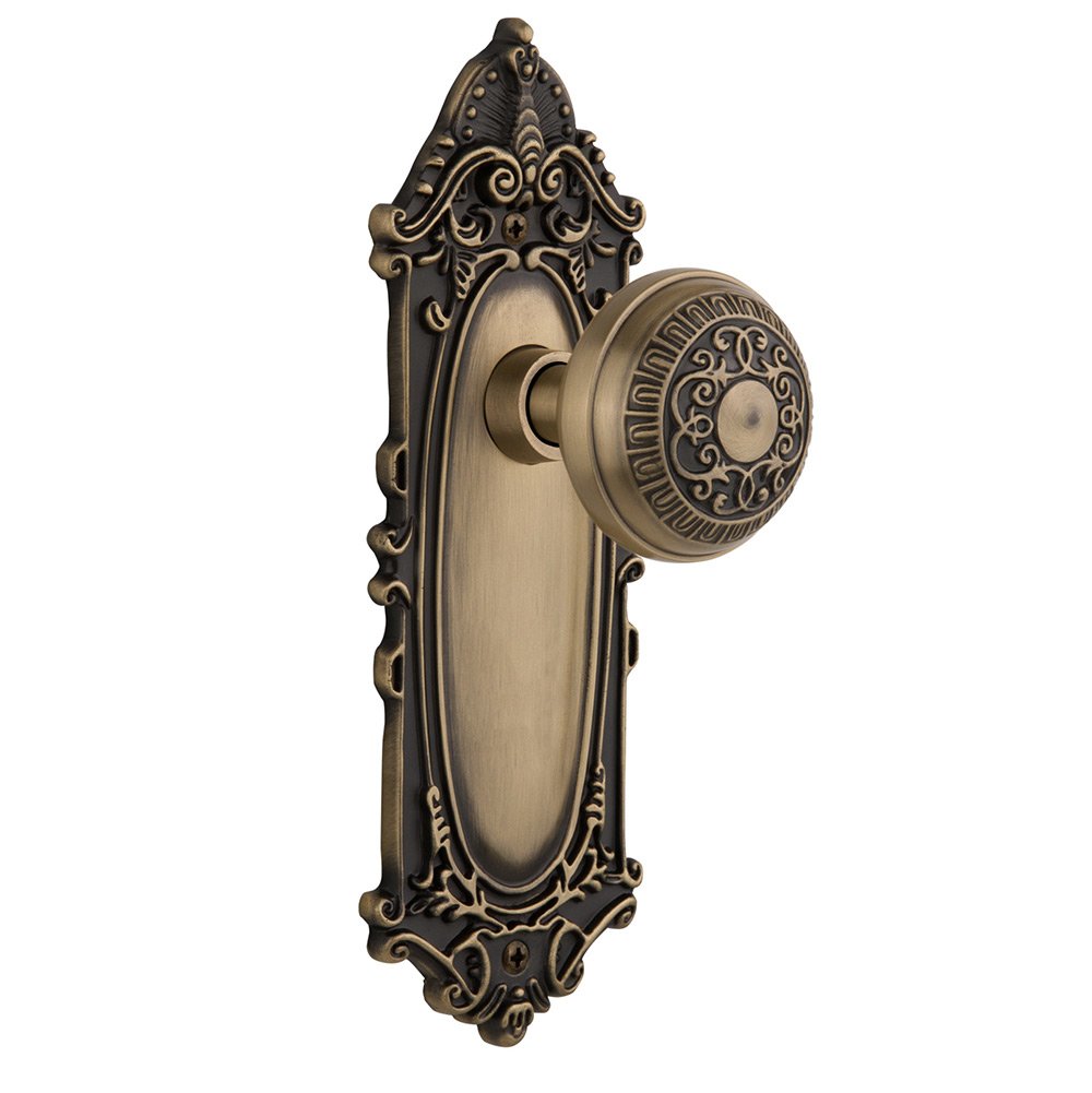 Privacy Victorian Plate with Egg & Dart Door Knob in Antique Brass