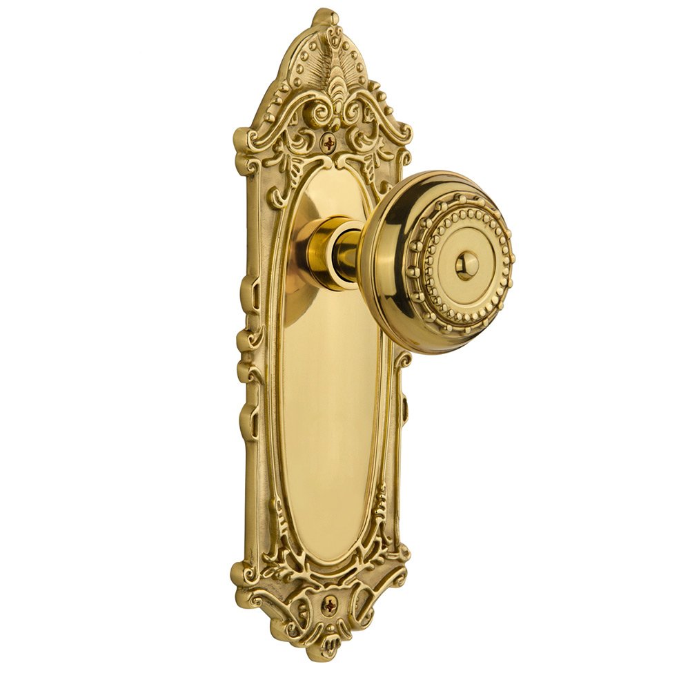 Privacy Victorian Plate with Meadows Door Knob in Polished Brass