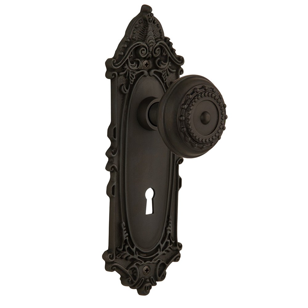 Privacy Victorian Plate with Keyhole and Meadows Door Knob in Oil-Rubbed Bronze